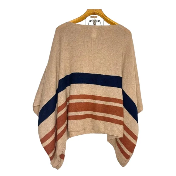 J. Crew Tan Cashmere-blend popover Boatneck Soft Striped poncho OS - Picture 2 of 9